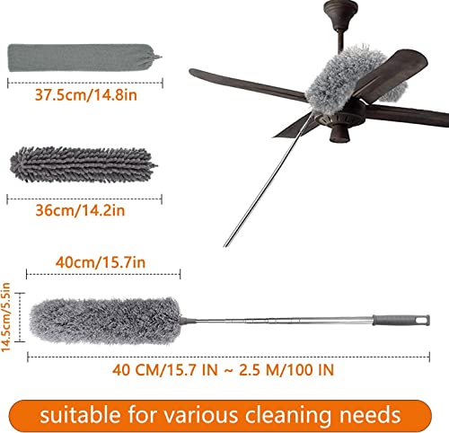 Image of Microfiber Dusters for Cleaning - 5 in 1 Feather Duster Washable Extendable Duster for Cleaning with Stainless Steel Extension Pole, Bendable Dusters Cleaning Kit for Ceiling Fan /Furniture /Cars