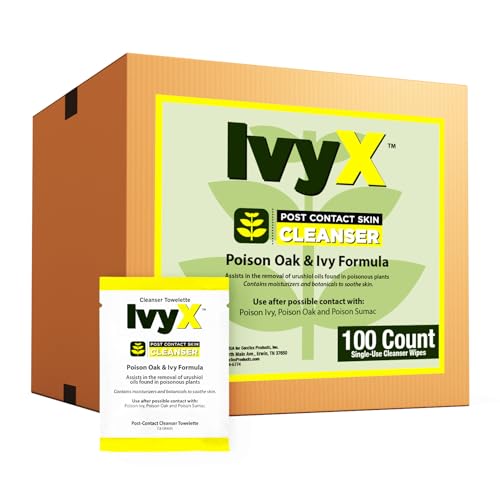 CoreTex Ivy X Post-Contact Poison Ivy Wipes - Pack of 100 Single-Use Treatment Wipes to Assist in Removal of Rashes - Also Works on Poison Oak & Sumac Oils - Travel Size Rash Remover