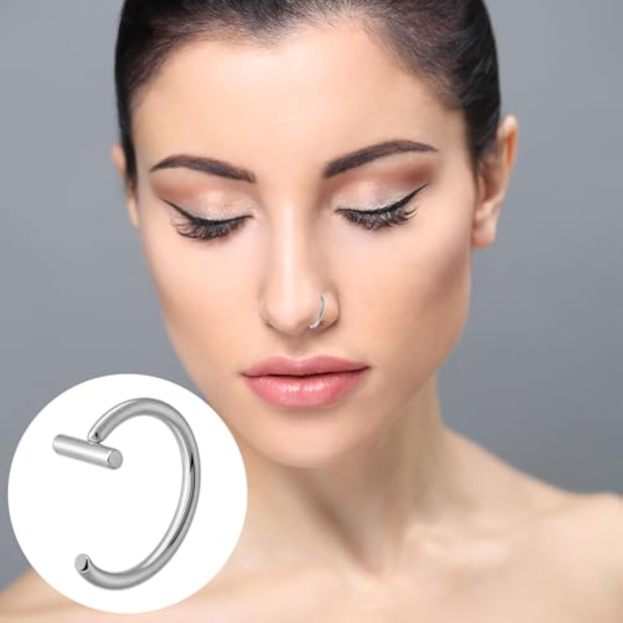 Fake Lip Piercing, 16 Pcs Stainless Steel Clip-on Rings