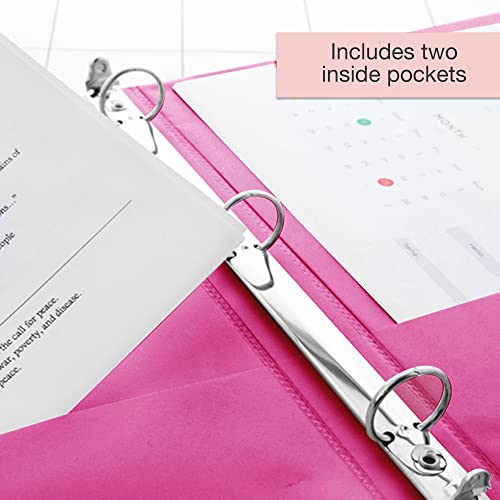 Image of BAZIC Products 1 /2 inch Fuchsia 3-Ring View Binder, Round Ring, 12-Case | round rings, 1 /2 in Fuchsia view 3-ring binder, 2 inside pockets, holds up to 100 sheets, Durable poly cover, 2 Pockets