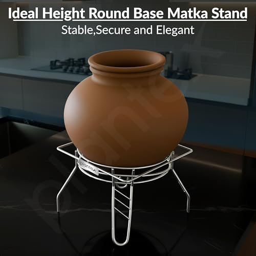 Image of Plantex Stainless Steel Matka Stand /Ghada /Matki Stand /Plant Pot Stand for Balcony /Kitchen Accessories Items for Home (Chrome,Stainless Steel)