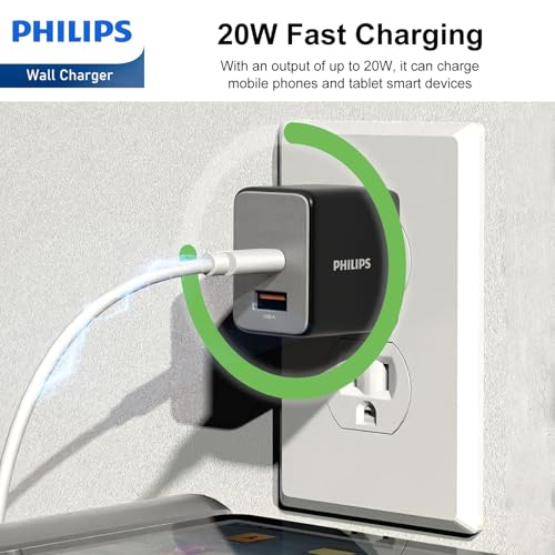 Philips USB A + USB C Wall Charger Adapter Plug 20W Dual Port Fast Charging |Safety | SAA Approved| Australia Standard| Compatible with iPhone 17/16/15/14/13/Pro/Pro Max| iPad (Black, 20W GaN Charger) - Image 4