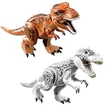 QIANSSE 2PCS DIY Dinosaur Toys Building Set, Realistic Dinosaurs Action Figures with Movable Jaw Dinosaur Park World Construction Blocks for Adults Kids to Build Dinosaur Figures