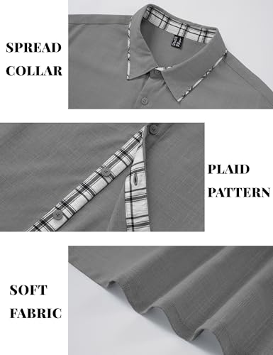 MAGNIVIT Mens Button Down Short Sleeve Shirt Men's Summer Casual Beach Shirts Business Wedding Shirts Top Dress for Men MediumGrey XL — view 5