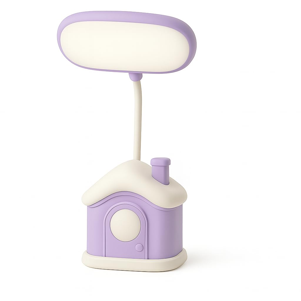 Coslifestore LED Desk Lamp – Eye Protection Study Light with Flexible Gooseneck | Cute House-Shaped Design, Soft Bright Light for Kids & Adults | Rechargeable, Portable & Energy-Efficient (Purple)-image-6