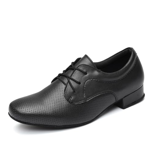 HROYL Zapatos de Baile Hombre Salsa y Bachata Zapatos Baile de Salón con Cordones,LHD-404-Negro-S,EU 43