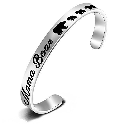 FEELMEM Sweet Family Mama Bear Cubs Cuff Bangle Mom Bracelet for Mom, Mother, Grandma, Grammy, Grandmother(3 Cubs)