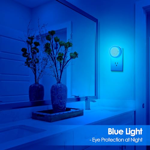 Image of FOLKSMATE 2-Pack LED Night Lights Plug in Dimmable with Sensor Blue | Nightlight Plug Into Wall Adjustable for Adults & Kids Room Bedroom Bathroom Living Room Kitchen Stairway