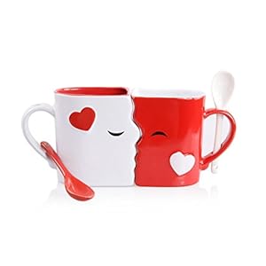 Kissing Mugs Set, Anniversary & Wedding Gifts, Exquisitely Crafted Two Large Cups & Spoons for Couples, For Him and Her…