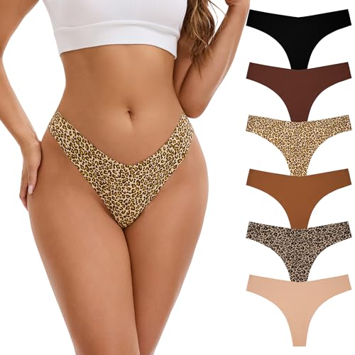 Image of INNERSY Seamless Thongs for Women No Show Underwear Sexy Breathable Comfortable Panties 6-Pack