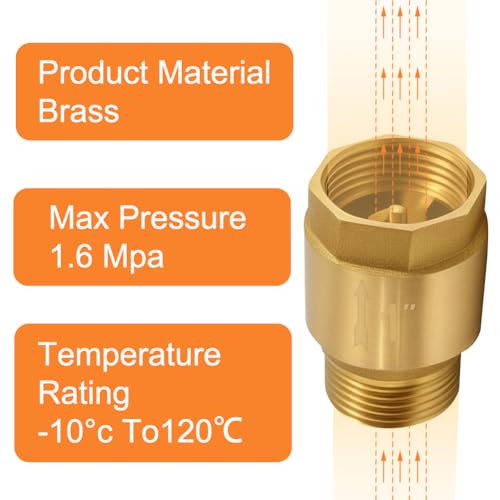 Messing Rückschlagventil 1 Zoll, Rückflussverhinderer 1 Zoll AG zu IG, 1'' Rücklaufventil, Rostfrei und Wasserdicht für Pumpe, Garten, Waschmaschine, Fass