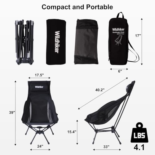 Wildhiker RestAngle Silla Plegable para Camping con Respaldo Alto, Confort para Descanso - Negro miniatura 3