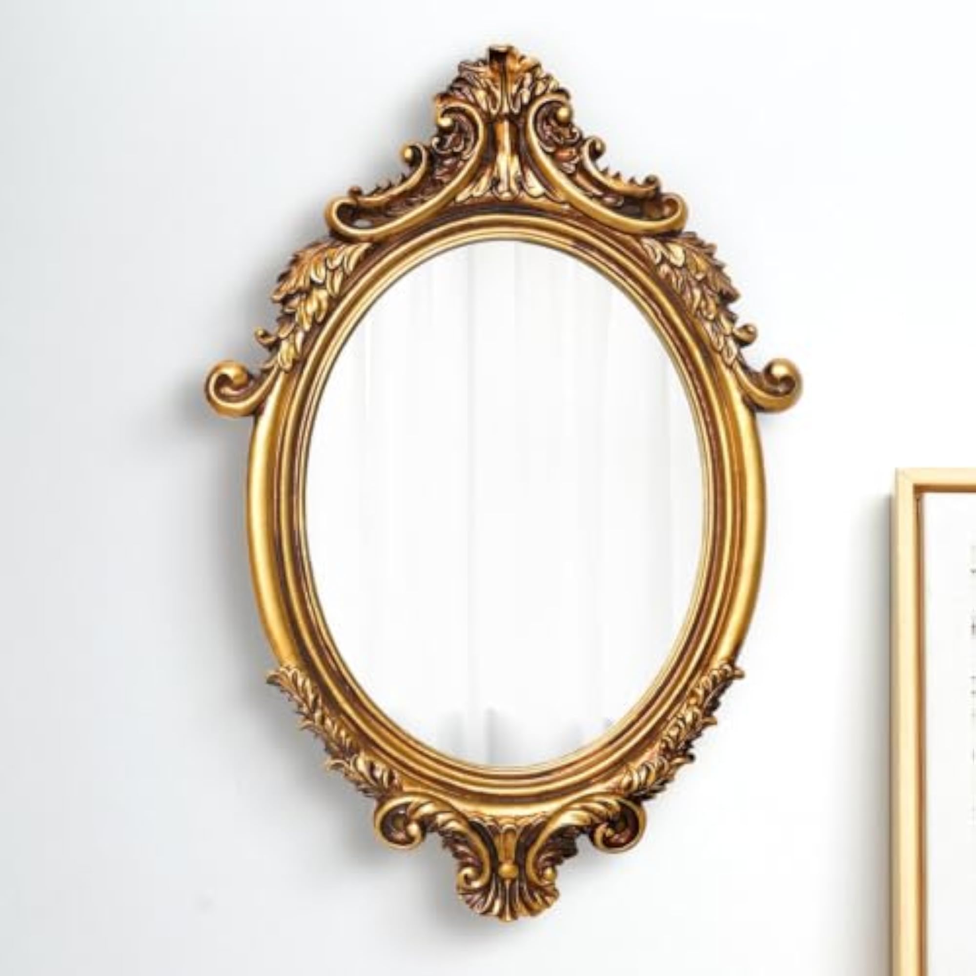 Baroque-Style Oval Mirror with Elegant Gold Frame