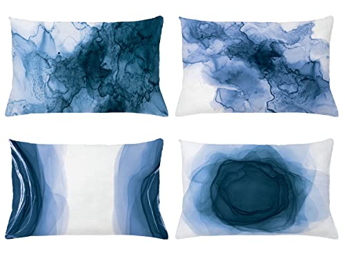 Ambesonne Funda de cojín con estampado de mármol, paquete de 4, pinceladas de efecto acuarela, patrón moderno, estampado moderno de doble cara, 20 x 12 pulgadas, verde azulado oscuro y azul techo Cover
