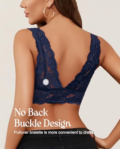 Image of Avidlove Lace Bralettes for Women Sexy Unlined Bra Wireless Longline Bralette Comfort Cami Undershirt Triangle Lingerie Navy Blue