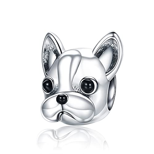 Regalo para mujer: dije de bulldog de plata 925 compatible con pulsera europea