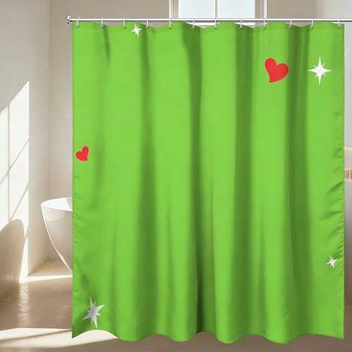 JEQAX Christmas Shower Curtain and Ring Set Green Shower Curtain with 12 Plastic Hooks for Bathroom Winter Holiday Xmas Decoration 72 x 72 (Green1)