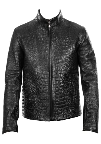 Mens Leather Motorcycle Jacket Genuine Black Alligator Crocodile premium leather skin jacket