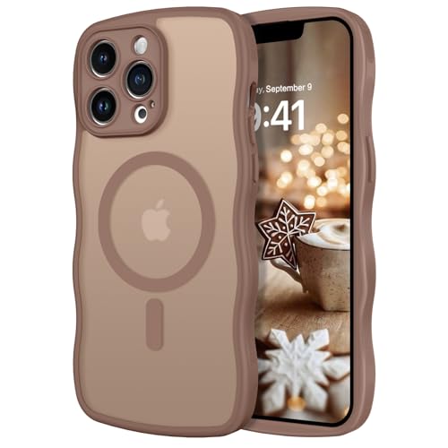 GaoBao Coque pour iPhone 13 Pro Max 6.7'' Compatible avec MagSafe, Forme de Cadre Ondulé, Magnétique Étui Translucide Mat Arrière Protection Caméra Housse Fine Antichoc Dos Anti Rayures, Brun