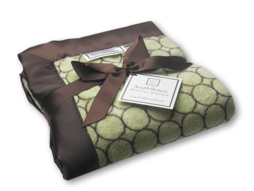 Image of SwaddleDesigns Stroller Blanket, Cozy Plush Baby /Toddler Blanket, 30x40 inches, Lime and Brown Mod Circles with Satin Trim