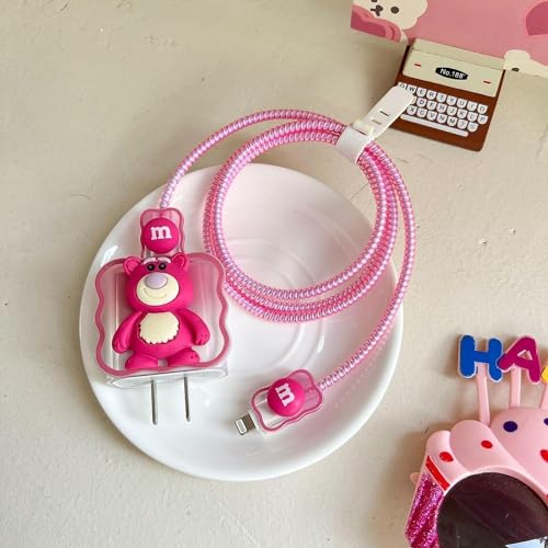 Image of Dezet for iPhone Charger 18-20W Cute Cartoon Charging Cable Protector Set for iPhone Fast Charging USB Cable with Protective Silicone Cover & Organizer Clip Stylish Design (MAROON CAT 7TH)