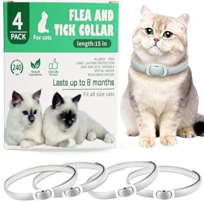 Cat Flea and Tick Collar,Flea Treatment Cat 4Pcs,24Months Protection Waterproof Adjustable Cat Flea Collar,Flea Tick Treatment for Kitten Medium Large Cats