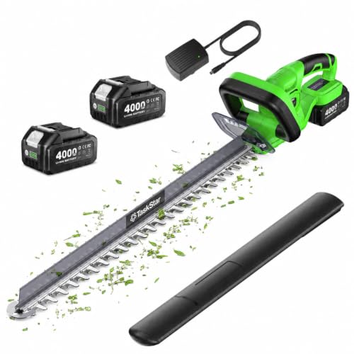 TaskStar 22' Hedge Trimmer Cordless: 20V Electric Bush Trimmer with Debris Remover, 2x4.0Ah...