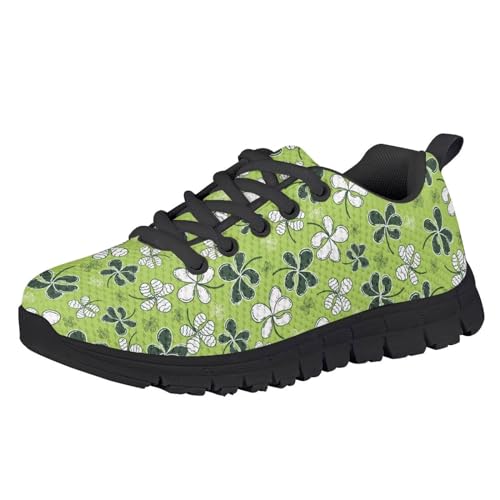 Suobstales Green Shamrock Pattern Kids Sneakers for Boys Girls Gift St. Patrick's Day Lightweight Running Shoes Breathable Walking Shoe Sport Tennis Athletic,Size 12