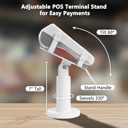 CRIZISTON Square POS Terminal Stand for Pax A80-7\" Tall Swivel & Tilt Credit Card Machine Stand, Square Terminal Holder Compatible with Pax A80, Screw-in or Adhesive Install(Complete Kits), White - Thumbnail 3