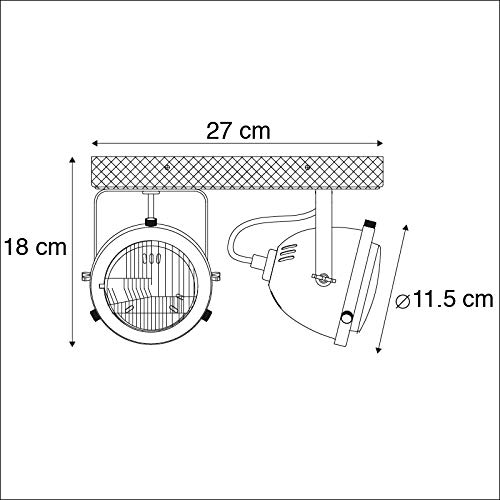 Qazqa Plafón industrial acero madera orientable 2-luces - EMADO/Acero Alargada Adecuado para LED Max. 2 x 25 Watt