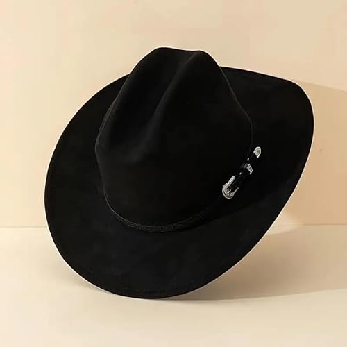 Bawnhaw Felt-Fedora Western-Cowboy-Hat For Women-Men With Gus-Buckle-Belt Bling-Rhinestone Rolled-Up Black Jazz Retro Panama Rodeo-Cowgirl-Hats M thumb #8