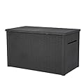 Keter Java XXL 230 Gallon Resin Rattan Look Large Outdoor Storage Deck Box for Patio Furniture Cushions, Pool Toys, and Garden Tools, Dark Grey