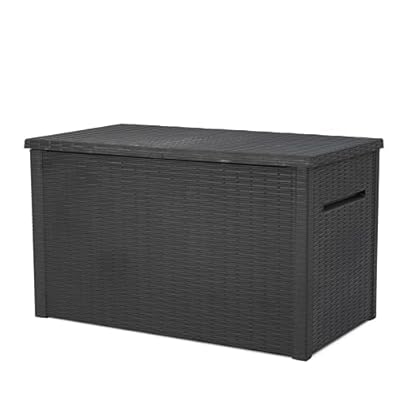 Keter Java XXL 230 Gallon Resin Rattan Look Large Outdoor Storage Deck Box for Patio Furniture Cushions, Pool Toys, and Garden Tools, Dark Grey