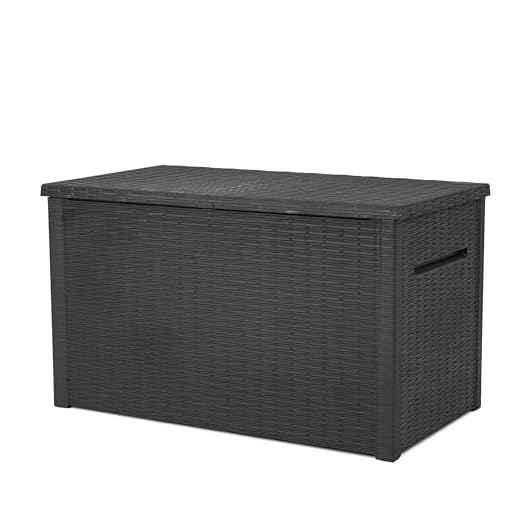 KETER Java XXL 230 Gallon Resin Rattan Look Large Outdoor Storage Deck Box for Patio Furniture Cushions, Pool Toys, and Garden Tools, Grey