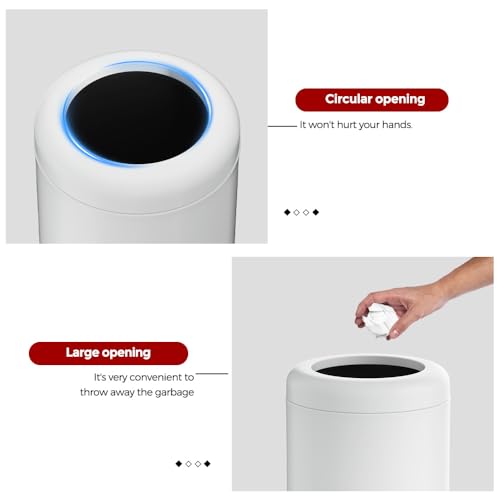 Image of 8L /2.1gal Ceramic White Trash Can,Small Bathroom Trash Can,Open Top Modern Garbage Can for Bedroom,Bathroom,Powder Room,Bedroom,Office (White)