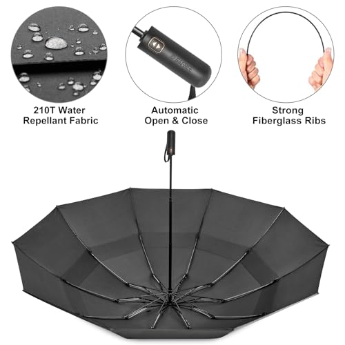 Image of G4Free 62 Inch Large Golf Umbrella Compact Reverse Travel Umbrella 10 Ribs Windproof for Rain Double Canopy Automatic Open Close