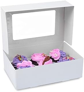 Disposable Choice 6-Hole Cupcake Boxes (Pack of 25)  Premium Quality 300 GSM Food Grade Material White Box with Clear PVC Window and Inserts with Teeth