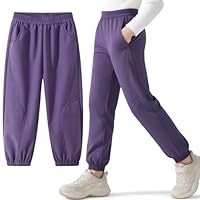 Hoseay Softshellhose Mädchen Weich Gefütterte Wanderhose Kinder Winddicht Wasserdicht Trekkinghose Elastischer Bund mit Taschen Leicht Outdoor Sporthose für Herbst Winter Gr.134-140, Lila
