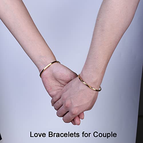 MILACOLATO 2 Pcs 18K Gold Plated Thin Cuff Bracelet for Him and Her Twisted Couple Bracelets Simple Delicate Adjustable Cuff Bangle Bracelet for Women Men Couple Valentine's Day Mothers Day Gifts 6