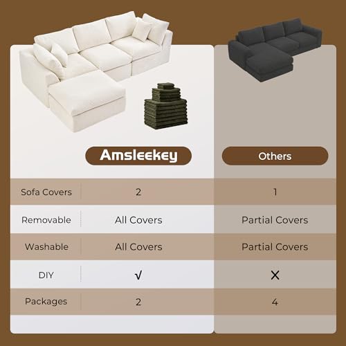 Image of Amsleekey 108 inch Cloud Sectional Couch with 2 Washable Cover Sets