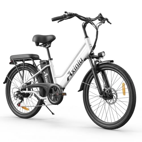 Axiniu 24 Inch Electric Bike for Adults, Step Through Ebike for Women, Peak 1000W Motor 22MPH, 48V 20AH Removable Battery Up to 70 Miles, 7 Speed Dual Shock Absorber, City Cruiser Commuter Bicycle