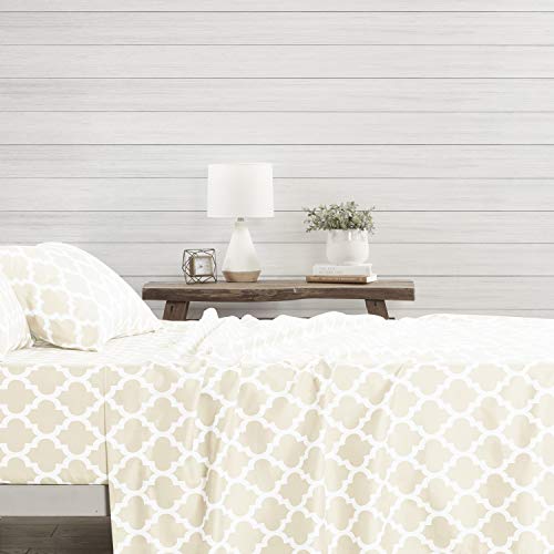 Egyptian Luxury 1800 Series Hotel Collection Quatrefoil Pattern Bed Sheet Set - Deep Pockets, Wrinkle and Fade Resistant, Hypoallergenic Printed Sheet and Pillow Case Set - Twin - Cream