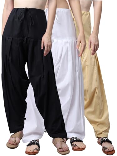 Image of Pistaa's Women's Regular Fit High Rise Combo of 3 Solid Pure Cotton Patiala Salwar