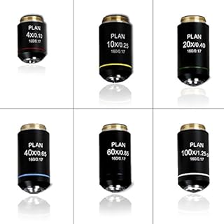 Vision Scientific VBO-S16 Plan Achromatic Objective Lens Series Bundle (4X, 10X, 20X, 40X, 60, 100X Magnification)