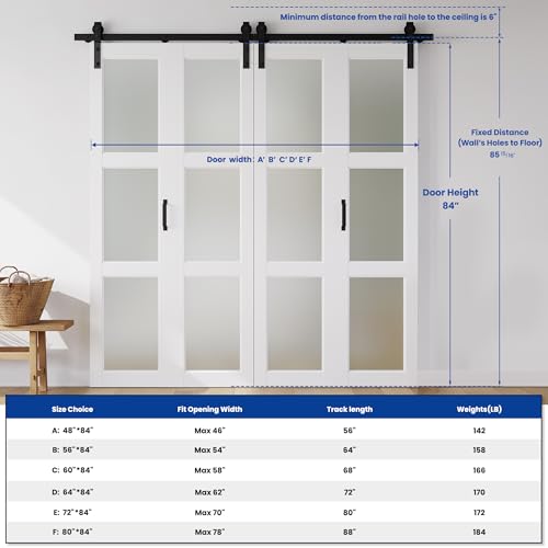 SMARTSTANDARD 80in x 84in Bifold Barn Door, Frosted Glass Barn Door with Hardware Kit Included, Pre-Drilled Holes Easy Assembly -Solid Barn Doors Slab Covered with Water-Proof PVC Surface, White - Thumbnail 2