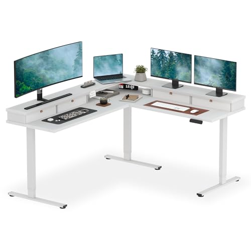 Image of SANODESK 71x63 Electric L-Shaped Corner Standing Desk with 4 Drawers