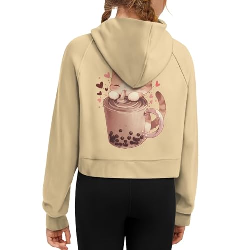 Breathable Girls Hoodie for Sports Stretchy Half Zip Raglan Cropped Sweatshirt with Front Pocket Ages 5-14