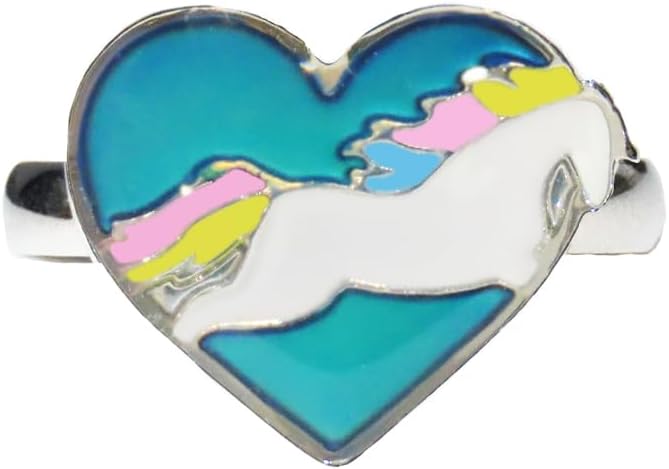 Cute Unicorn Horse Color Change Heart Mood Ring Gift for Girls Size Adjustable