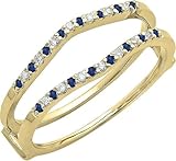 ffinecreation_usa !! 1.70 Ctw Round Cut Blue Sapphire Wrap Guard Enhancer Thanksgiving Cristmas Engagement Ring 925 Sterling Silver 14K Yellow Gold Finish For Women's. (yellow, 6)