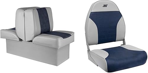 Wise 8WD707P-1-660 - Asiento de salón de lujo (gris/azul marino) y Wise 8WD588PLS-660, asiento de barco de pesca con respaldo medio con logotipo,